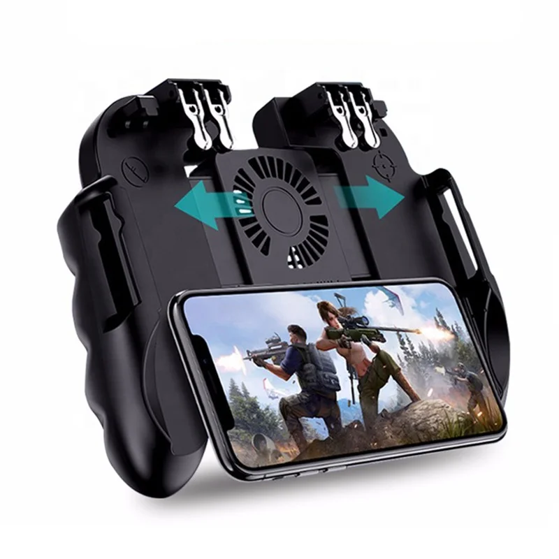 

New Cooler Fan Game Joystick Game Controller Gamepad with 4 triggers for mobile smart phone games pubg call duty triggers, Black