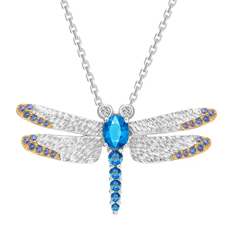 

Fast Shipping in Stock 925 Sterling Silver Zircon Big Gold Dragonfly Necklace