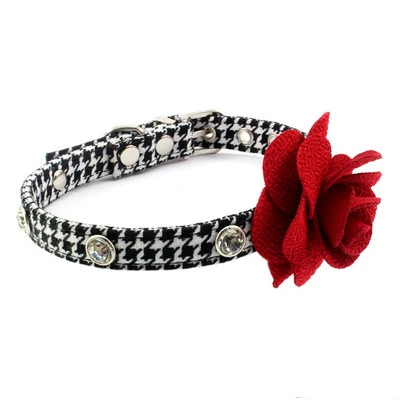 

Classic luxury pet collars Flower Crystal rhinestone kitten teddy dog neck rope choker, As picture