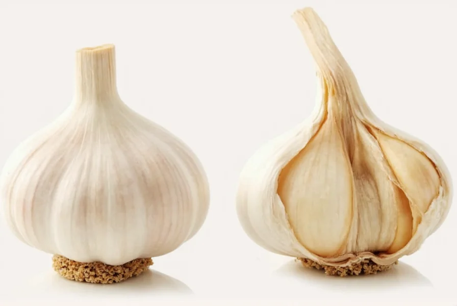 Step-by-step illustration showing how to separate and peel a single garlic clove