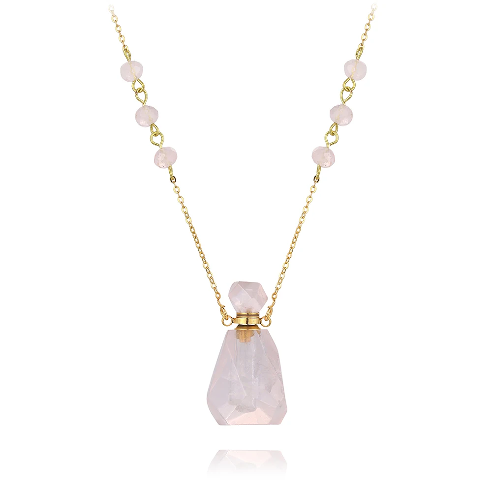 

Fashion gold plating natural gemstone amethyst pink crystal quartz perfume bottle charms pendant necklace jewelry for women, Different colors to choose