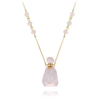 

Fashion gold plating natural gemstone amethyst pink crystal quartz perfume bottle charms pendant necklace jewelry for women