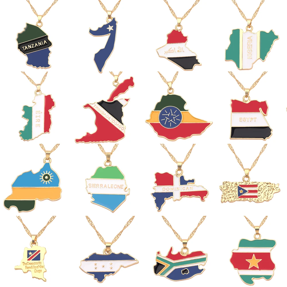 

NEW Country Map Flag Necklace Africa Guinea Ghana Liberia Undersea Jamaica South Africa Congo Honduras Pendant Chain Man Jewelry, As picture
