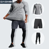 

Custom men's Tracksuit Training & Jogging Three-piece Suit Outdoor Running Wear Top+Leggings+Shorts Wholesale Sportswear Mens
