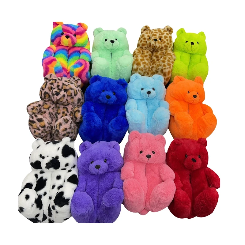 

Wholesale Cheap Woman Kid Soft Fluffy Bear Slip on Shoes Plush tebby bear slippers for kid house Bedroom Slippers, Customized color