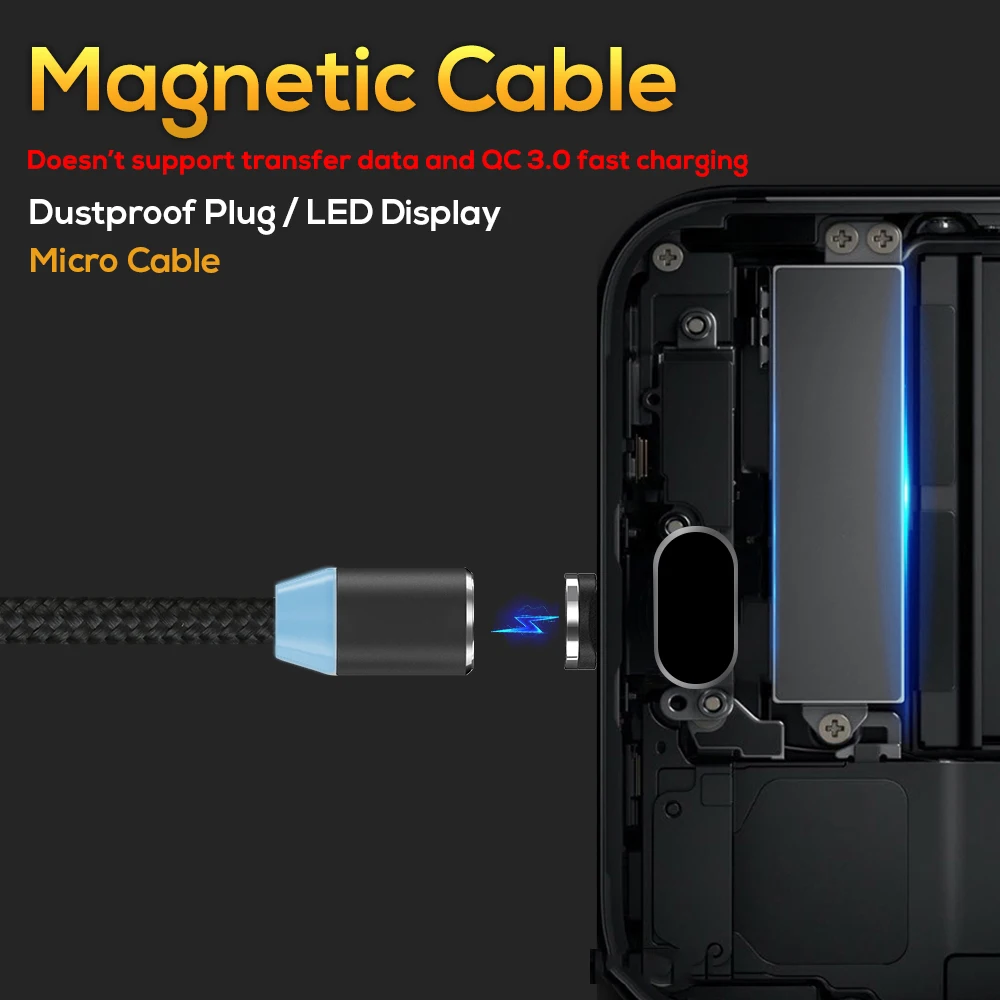 
Free Shipping Nylon Braided 360 Degree Rotatable 1M Led Magnetic Micro Usb Type C Charging Cable 