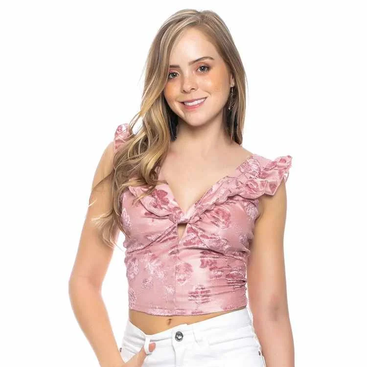 

Western Style Flower Pattern Sleeveless Pink Sexy Crop Top