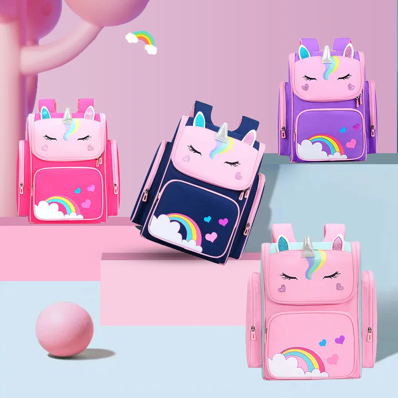 

Factory Waterproof Folding OEM Small Order Custom Logo backpacks children school bags, Pink, blue, purple or customized