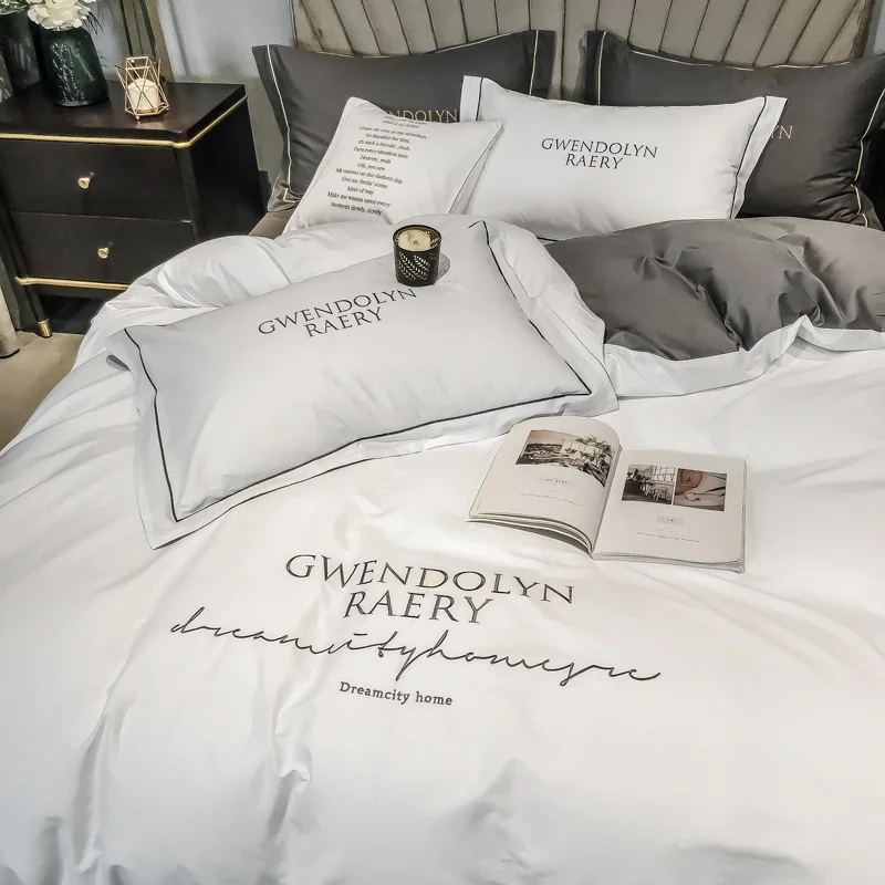 Custom Logo Luxury Bed Sheet Set Soft Custom Print Duvet Cover Brand