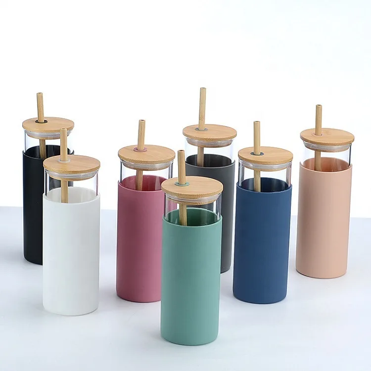

New Design Lazy Glass Bottle Water Cup 500ml Eco Friendly Reusable Borosilicate Glass Water Bottle With Straw And Bamboo Lid
