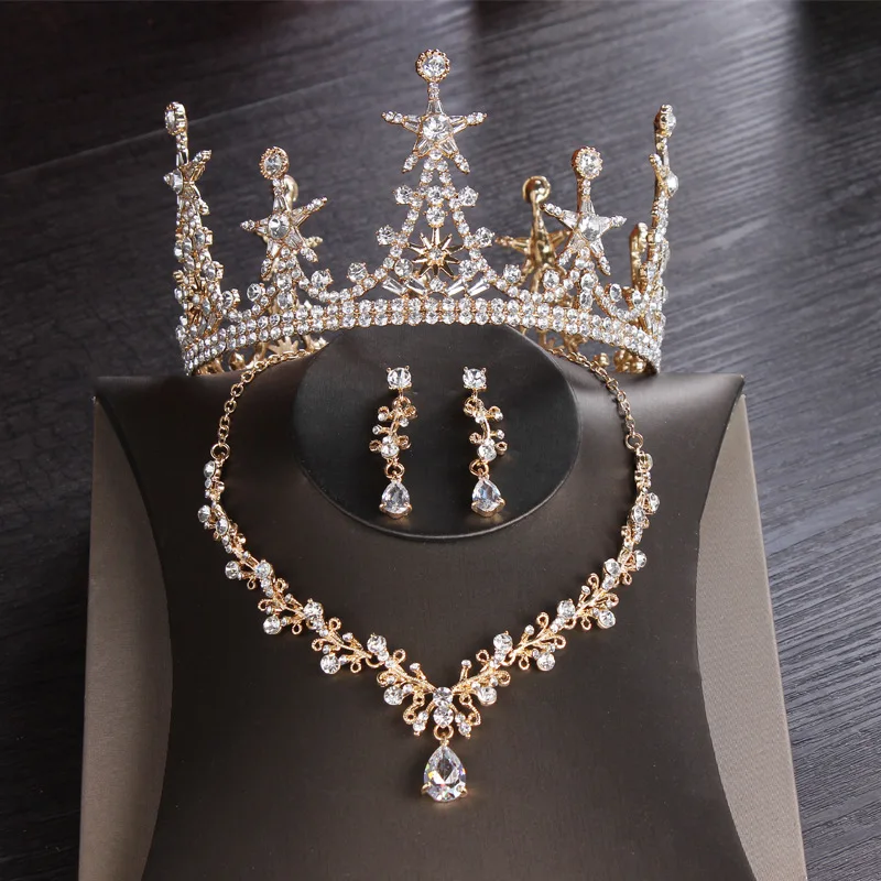 

Baroque Bridal Headdress New Round Crown Three-Piece Wedding Hair Princess Birthday Crown Wedding Accessories, Silver