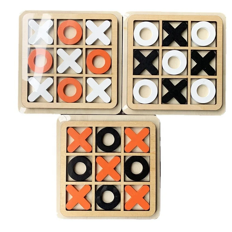 

Fun Indoor Classic Wooden OX Chess Puzzle XOXO Board Naughts and Crosses Tic Tac Toe Wood Board Game for Kids