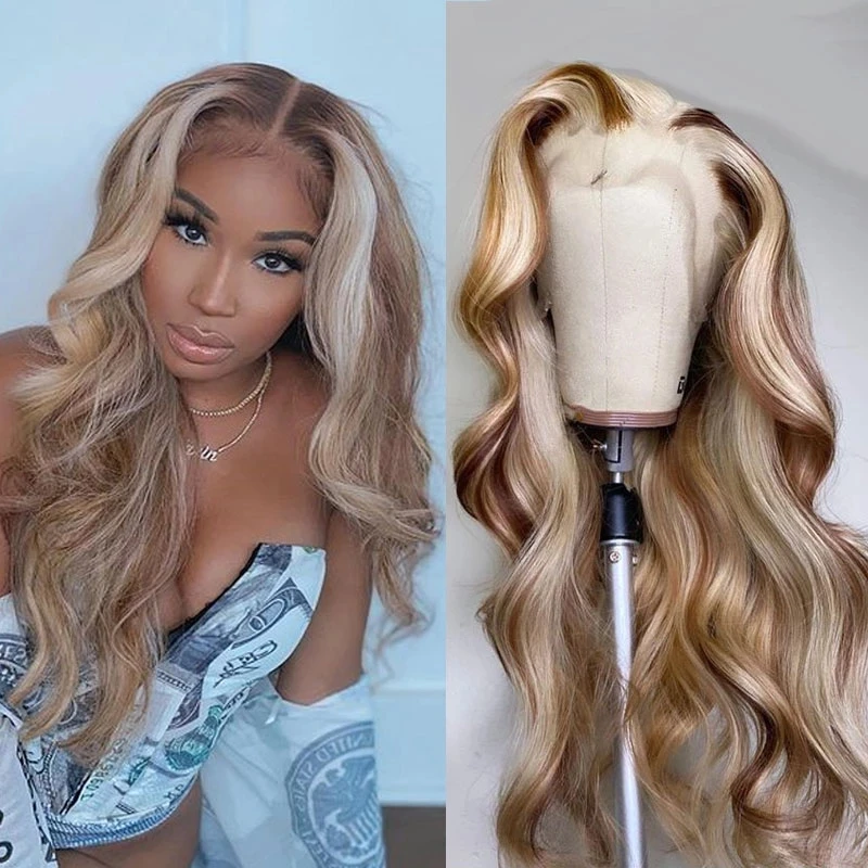 

Highlight 613 Honey Blonde Body Wave Colored Wig Transparent 13x6 Lace Front Human Hair Wigs For Women Brazilian Lace Part Wig, Natrual color wig