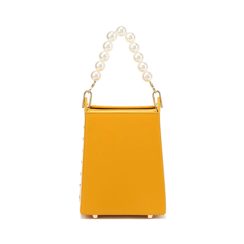 

2021 Popular Women PU Leather Pearl Square Shoulder Bag Girl Mini Purses And Handbags, Yellow,blue, black