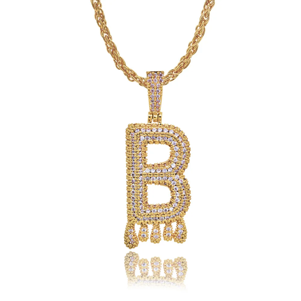 

Bulk gold plated brass bling a-z all 26 alphabet initial letter drip pendant charms necklace for women, Gold/silver