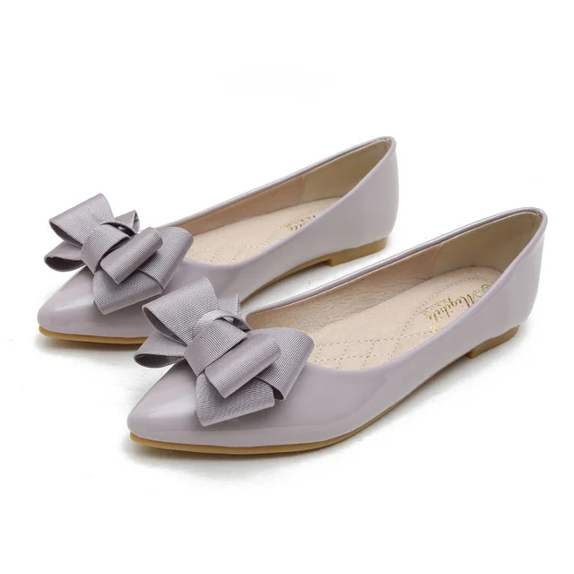 

Sexy ladies party wear stylish bow tie patent leather flat low heel women shoes, Red, black, blue, apricot, wine red, gray