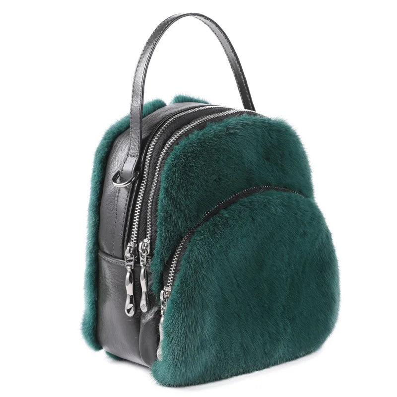 

Jtfur High quality real mink fur backpack women portable school bag winter shoulder fur handbags, Customized color