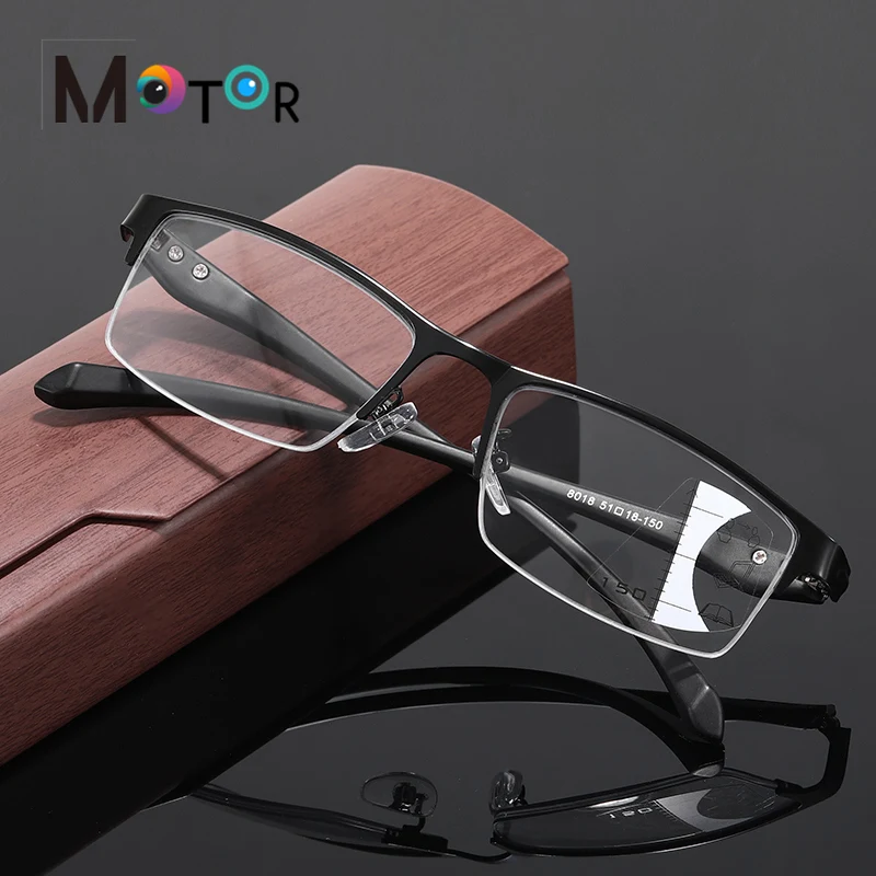 

The new smart progressive zoom reading glasses anti-blue light multi-focus matte black frame running glasses for the elderly
