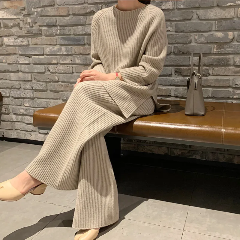 

Wholesale new arrival fashion women super high quality winter thick heavier cashmere women sweater pants set