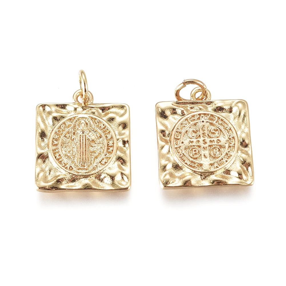 

Pandahall Hammered for religion Saint Benedict Medal Golden Brass Pendants, Gold