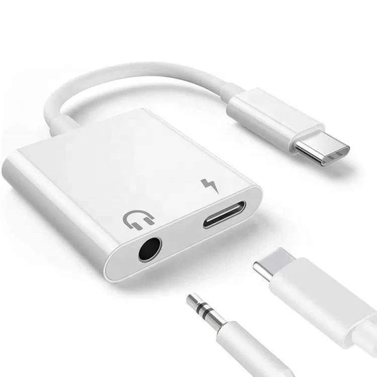 

2in1 Dual Premium Digital Type C Headphone Audio Adapter with 3.5mm Jack and Charging Port Earphone Splitter Adapter Converter, White