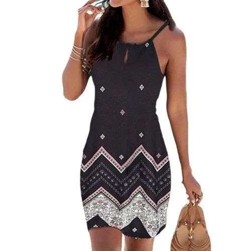 

Slim Sleeveless A-line Dress with Floral Sling plus sexy high quality summer dress arabic cotton dress