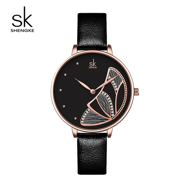 

SHENGKE Butterfly Dial Fly Images Diamond Decorate Leather Band Elegant Wristwatch Gift Woman Japanese Quartz Movement K0118L, 3 colors