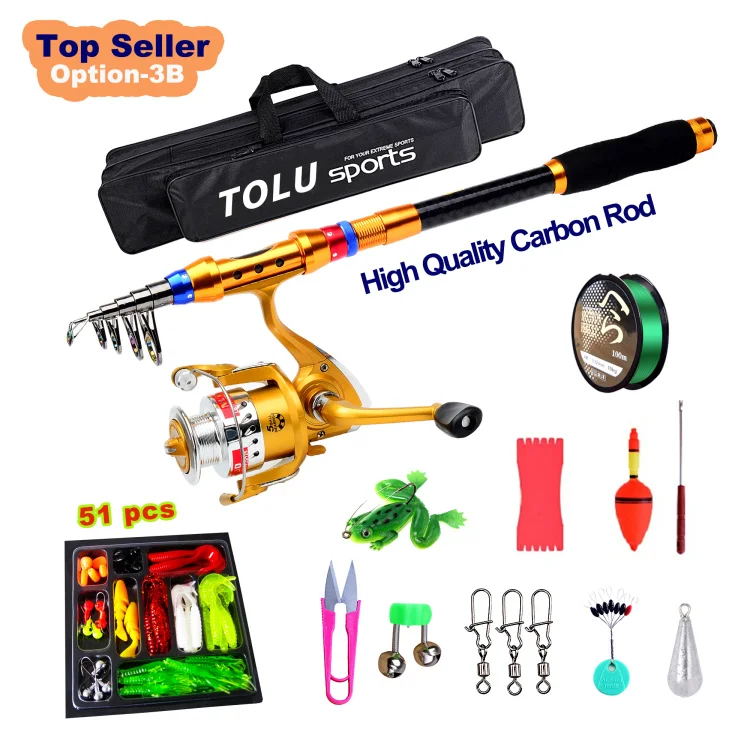 TOPLURE 2.1m 2.4m 2.7m 3.0m 3.6m Spinning Telescopic Fishing Rod and Reel Combo Set Kit w/ Bag Reel Line Hook and Accs for Adult