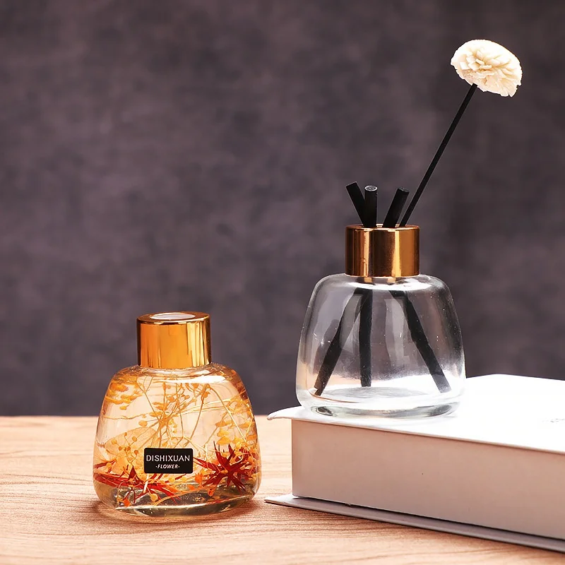 

120ml Home aromatherapy empty bottle essential oil volatile container gold aluminum clear glass perfume reed diffuser bottle