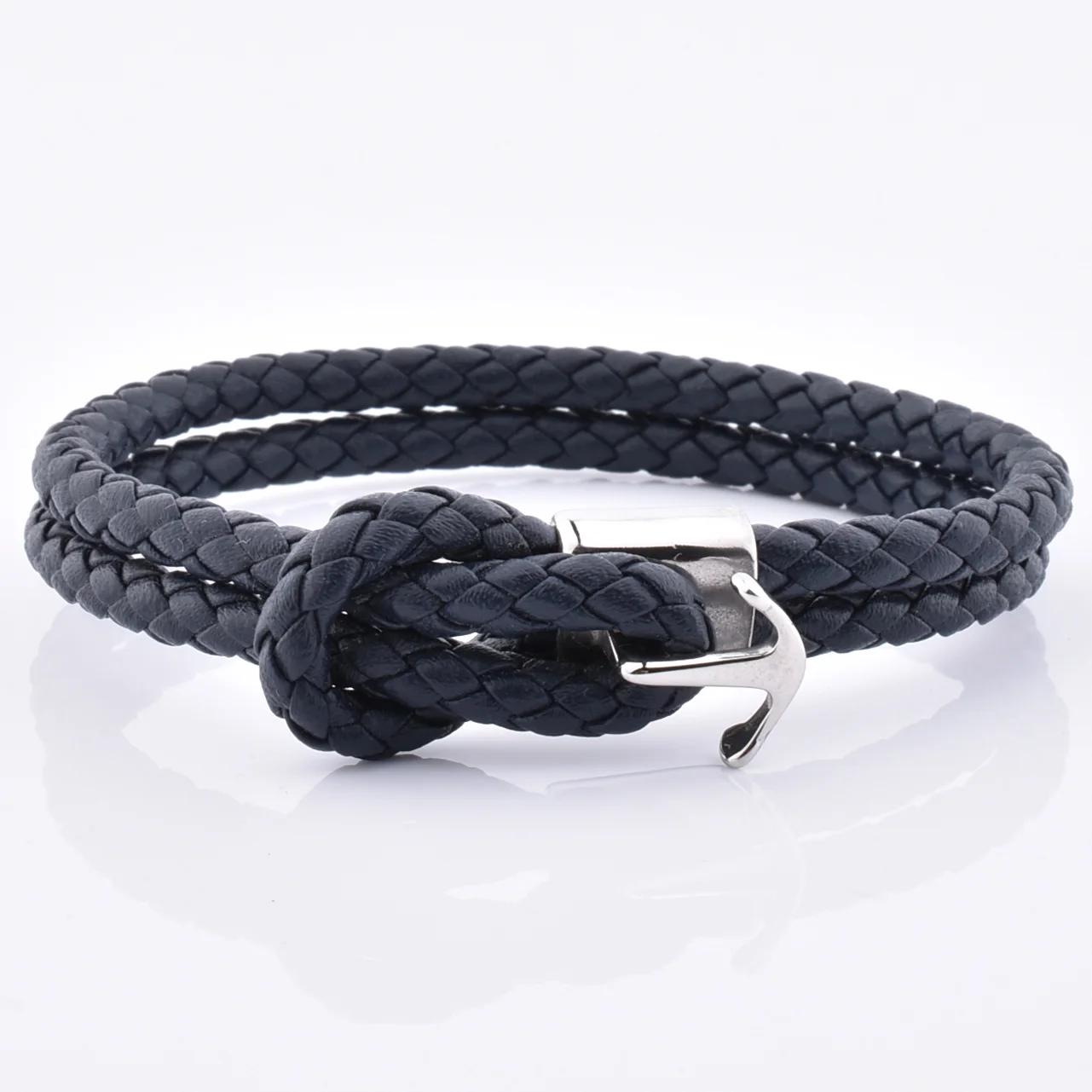 

New Design Luxury Anchor Hook for Men Steel Leather Bracelet Jewelry Wholesale