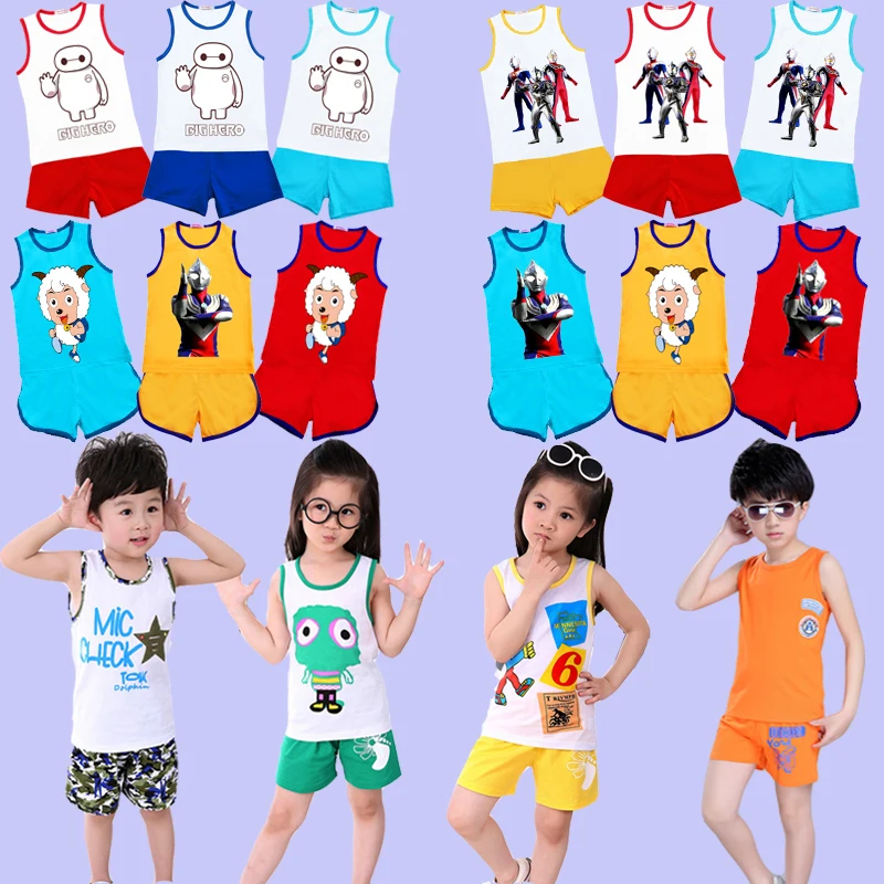 

Mix color mix design children none-sleeved T-shirt suit stock