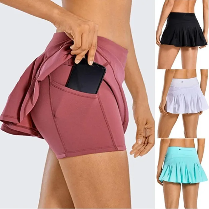 

Hot Sale Fashion Women Fitness Sports Pleated Skirt 2021 Ladies Summer Pocket Zipper Plus Size Golf Tennis Mini Skirt