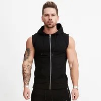 

Custom Logo Printing 2019 Streetwear Zipper Up Sleeveless Gym Hoodies For Men