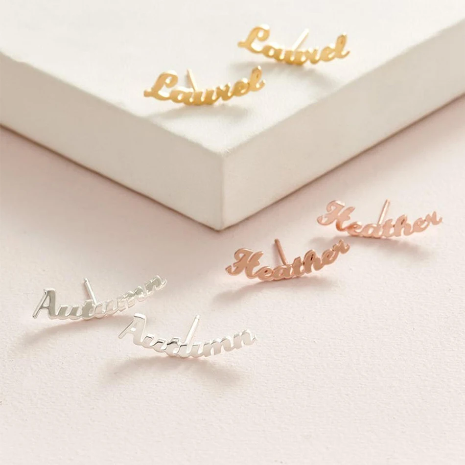 

Letter Nameplate Initial Earring Jewelry Gift Stainless Steel 14K 18K Gold Filled Custom Name Engraved Stud Earring Personalised