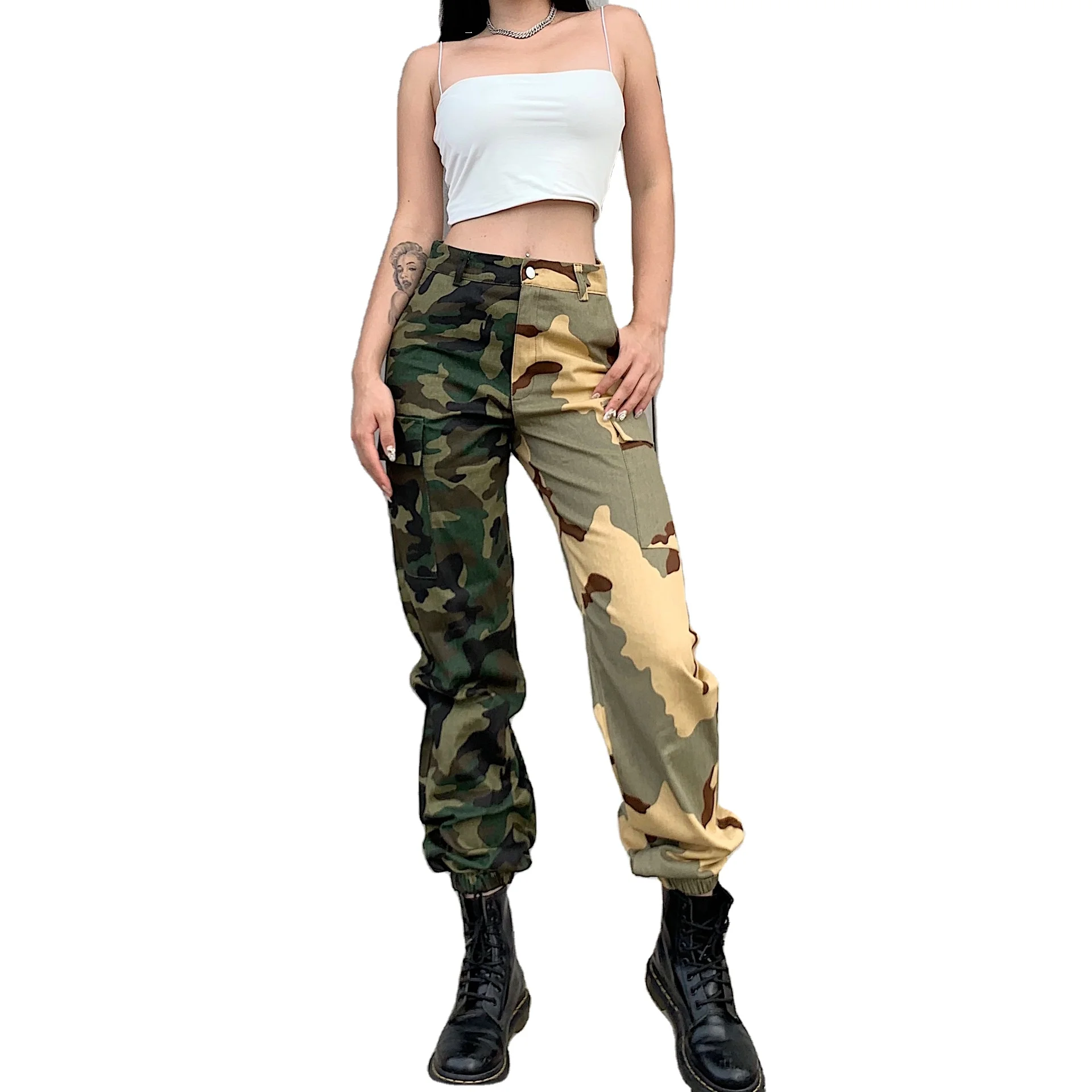 

New arrivals 2021 spring fall autumn most popular casual patchwork camouflage cargo pants for women