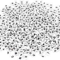 

White plastic acrylic coin black alphabet letter beads for jewelry making