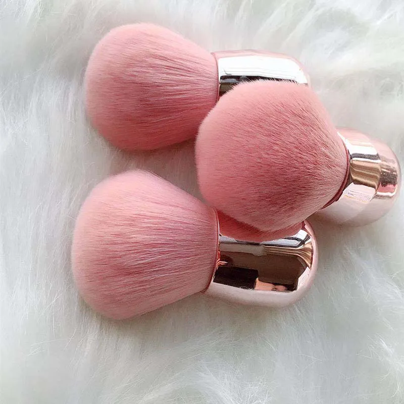 

Private label pink soft synthetic hair mushroom head powder brush plastic small kabuki blush brush