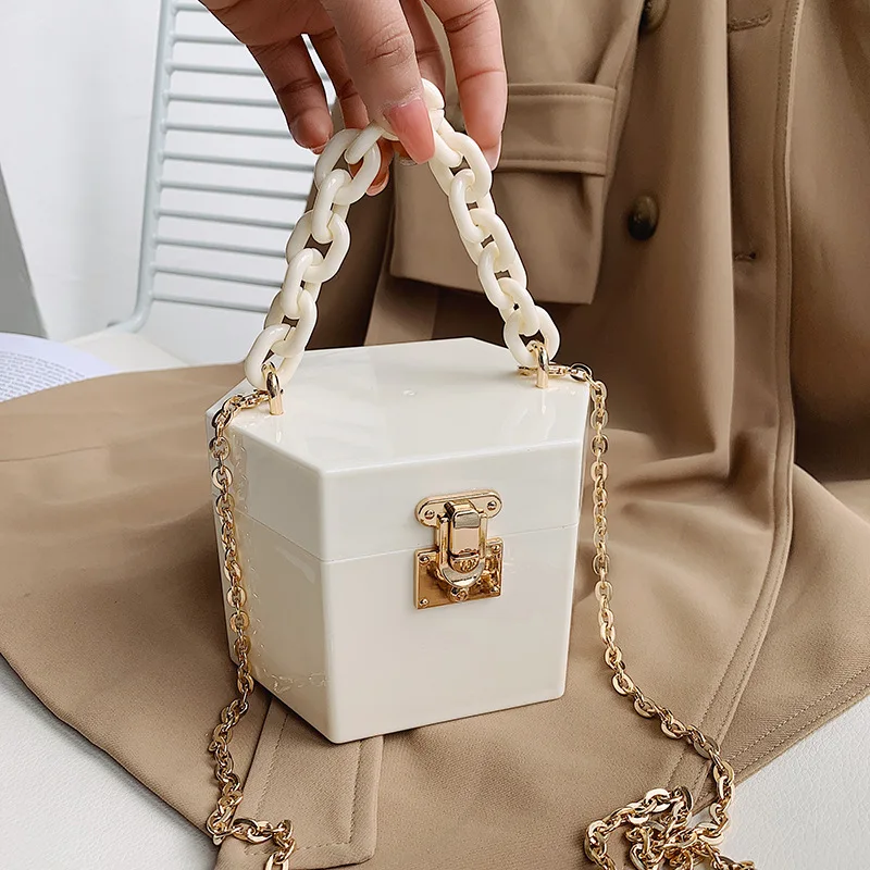 

Mini Chain Box Bag Personalized Acrylic Cosmetic Box Bag Women's 2021 Fashion Shoulder Makeup Case Chain Messenger Bag