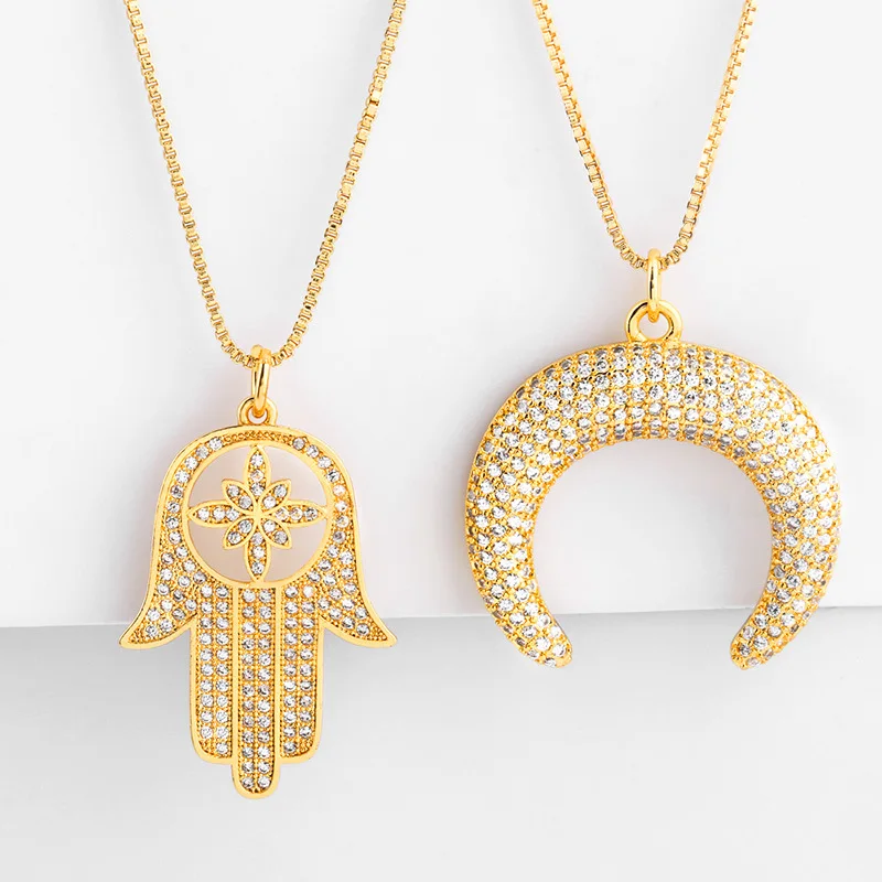 

Moon pendant women's popular fashion personality diamond necklace, Gilded