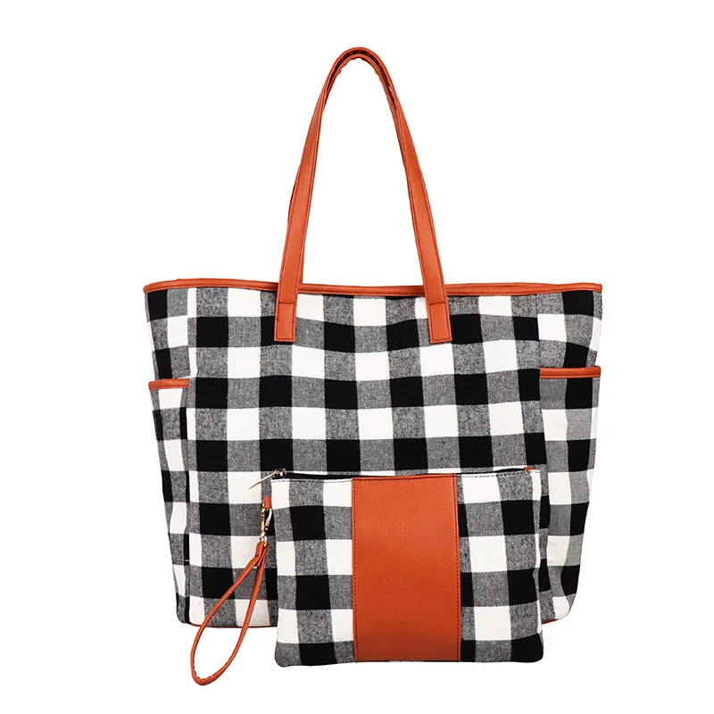 

Buffalo Plaid Canvas Tote Bag Set Wholesale High Quality Fashion Buffalo Plaid Leopard CanvasTote Bag Set, As pics show