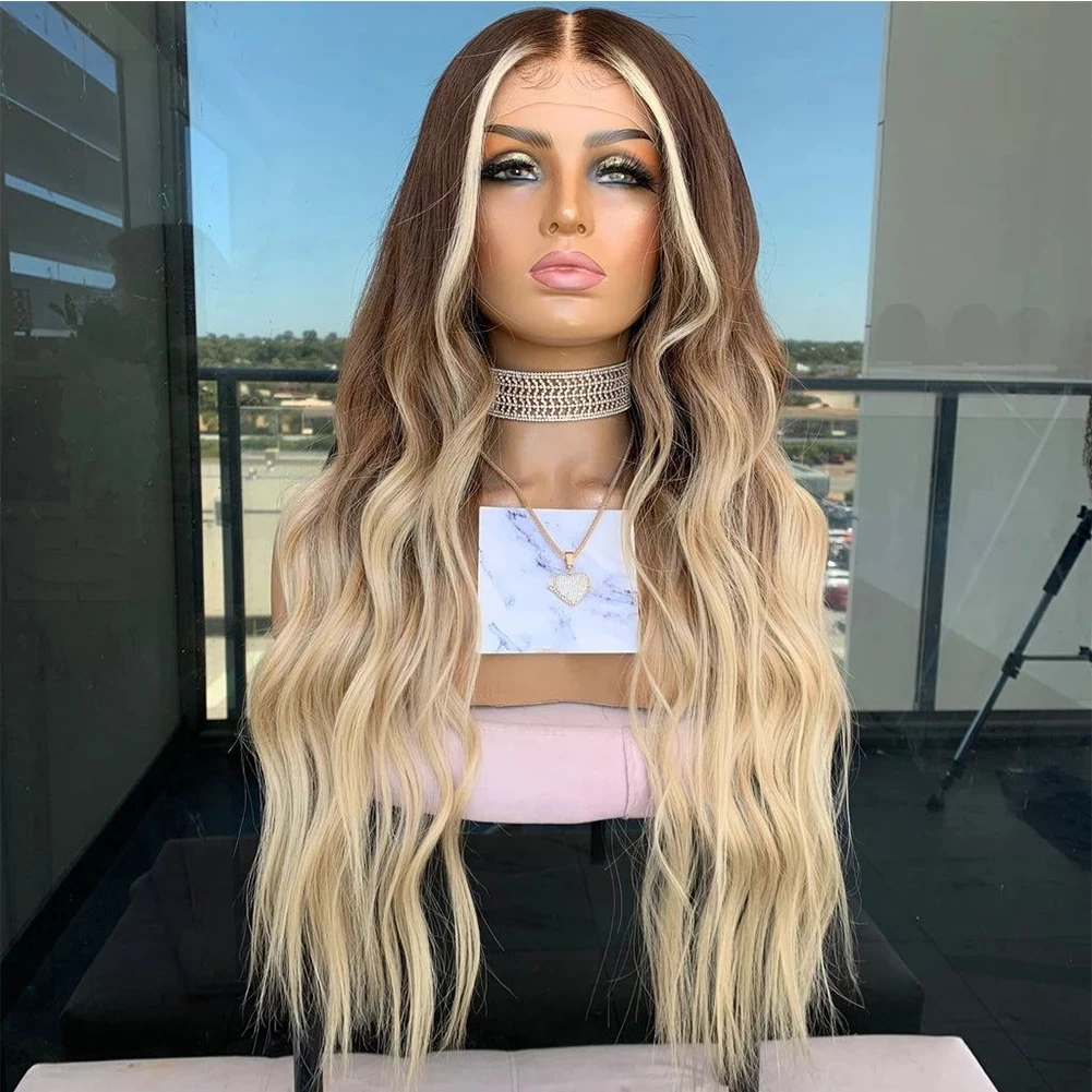 

Highlight Brown 13x4 HD Lace Frontal Wig Pre Plucked 613 Blonde Ombre Human Hair Wig Long Body Wave Transparent Lace Wigs 200%