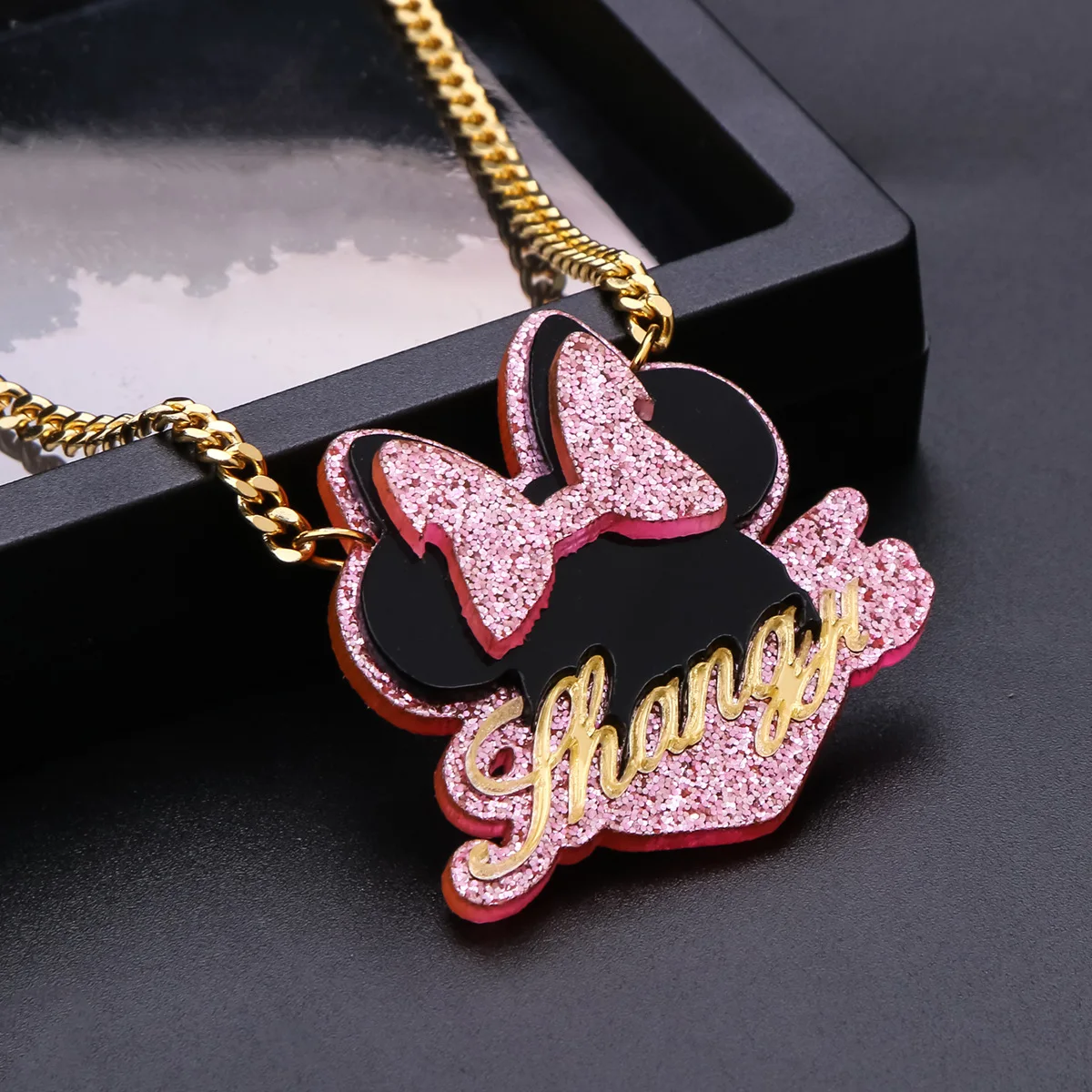 

Hiphop Customized Stainless Steel Double Name Personalized Initial Letter Acrylic Name Plate Necklace