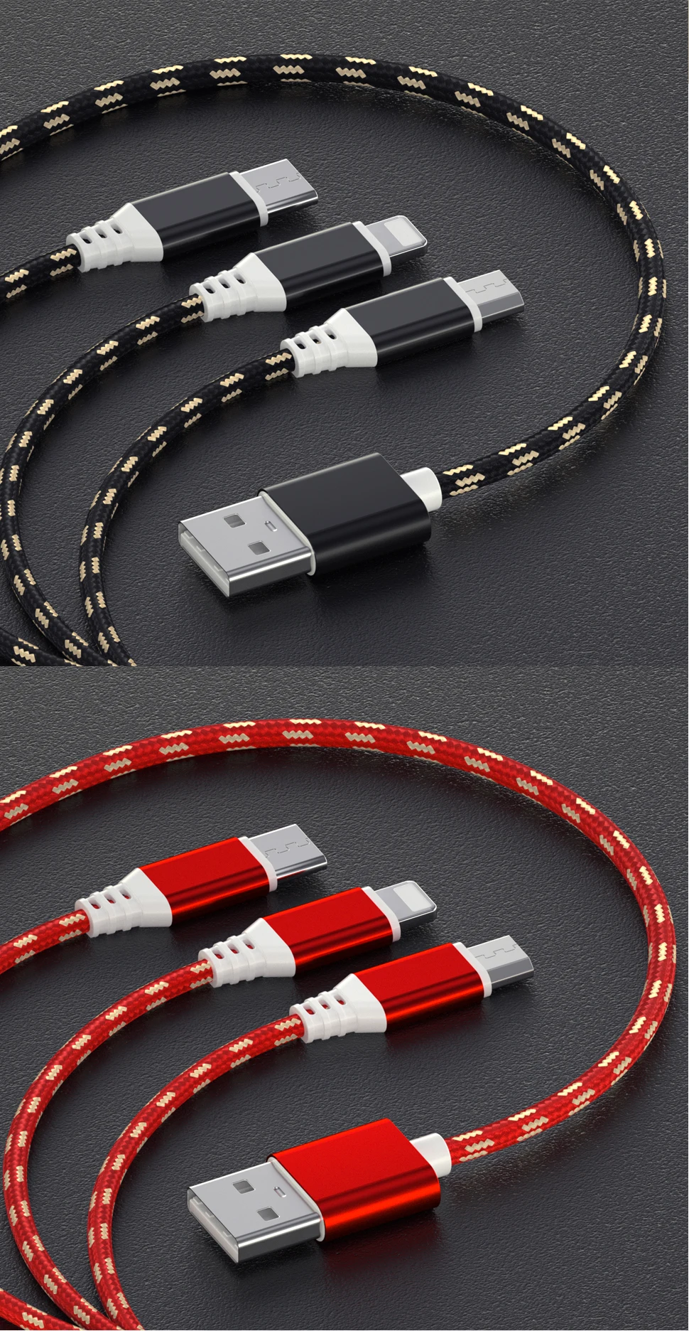 Cables 3 In 1 Android Micro Type C Charger Fast Charging Usb Data Cable Mobile Phone - ANKUX.COM