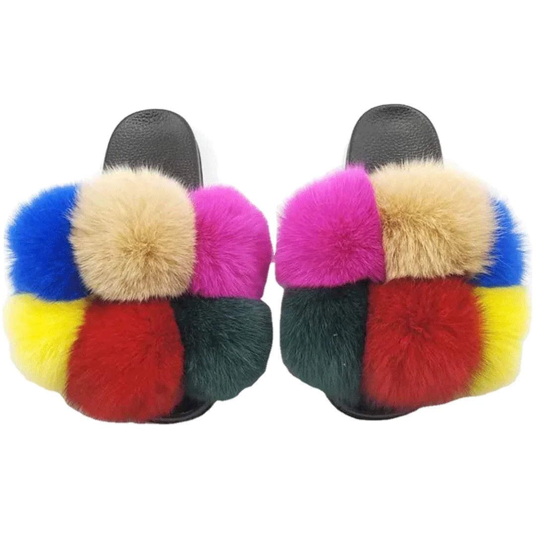 

Manufacturer hot sale summer furry ladies fox leather slippers fashion high quality new design, Customized color