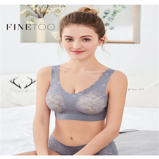 

FINETOO High Quality Hot Women Latex Bra Lace Underwear Seamless Bras Wireless Sexy Push Up Brassiere Gathers Pad Intimates