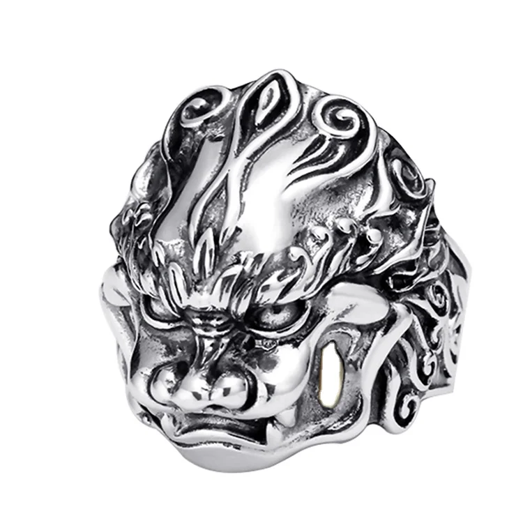

Certified Sterling Silver Ring Thai Silver Retro Old Fashion Domineering Personality Men's Brave Open Ring For Boyfriend
