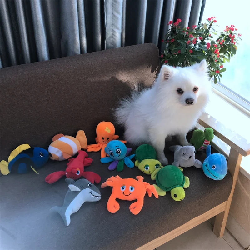 

Pet Supplier Puppy Chew Toys Pet Dental Healthy Sea Animal Shape Squeaky Dog Toy, As picture