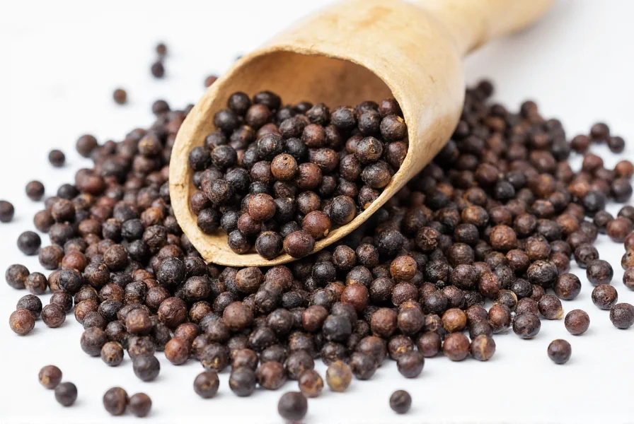 Close-up of black peppercorns in various stages from vine to grinding