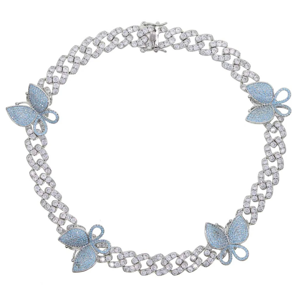 

colorful butterfly charm iced out bling cz cuban chain butterfly women choker necklace, Customized