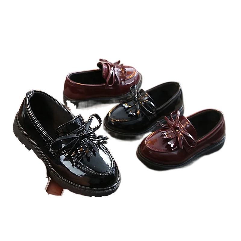 

New Girls Black Dress Leather Shoes For Children Wedding Patent Leather Kids School Oxford Shoes Flat Fashion Rubber, As picture